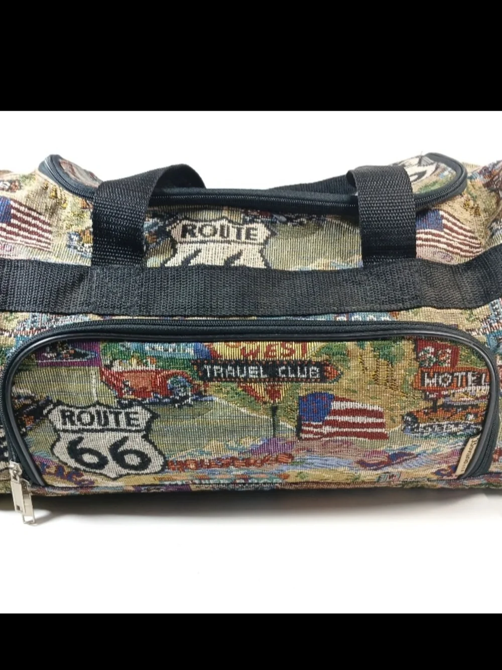 Vtg Route 66 Tapestry Duffle Bag - Multi
